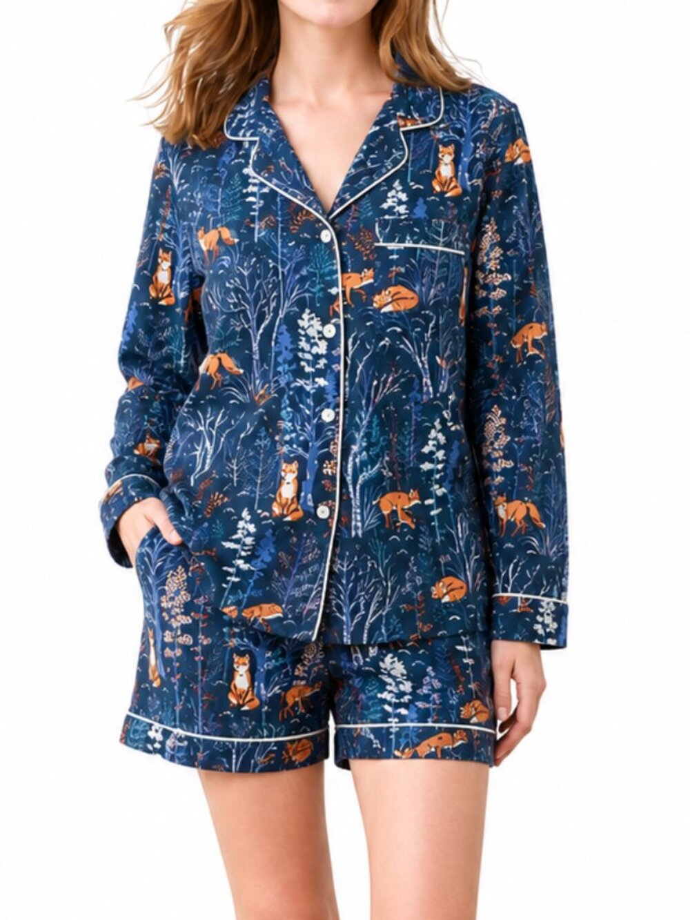PRINTFRESH Fox & Folklore Short Pajama PJ Set Organic Cotton Flannel Women Small